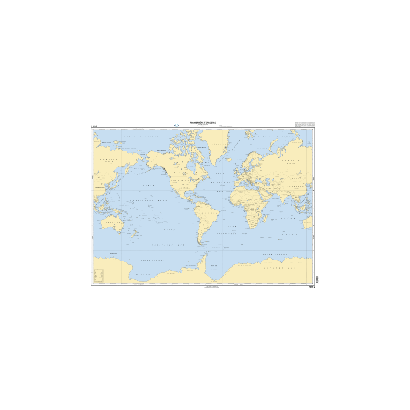 Shom - 0101GSA - Planisphère terrestre (axé sur 65° Ouest). Déclinaison magnétique 2015 | Librairie Maritime Nautic Way